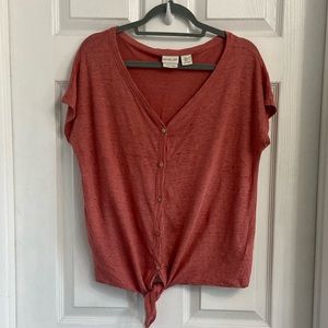 Rachel Zoe Rust Red Short-Sleeve Button Front Tie Hem Top